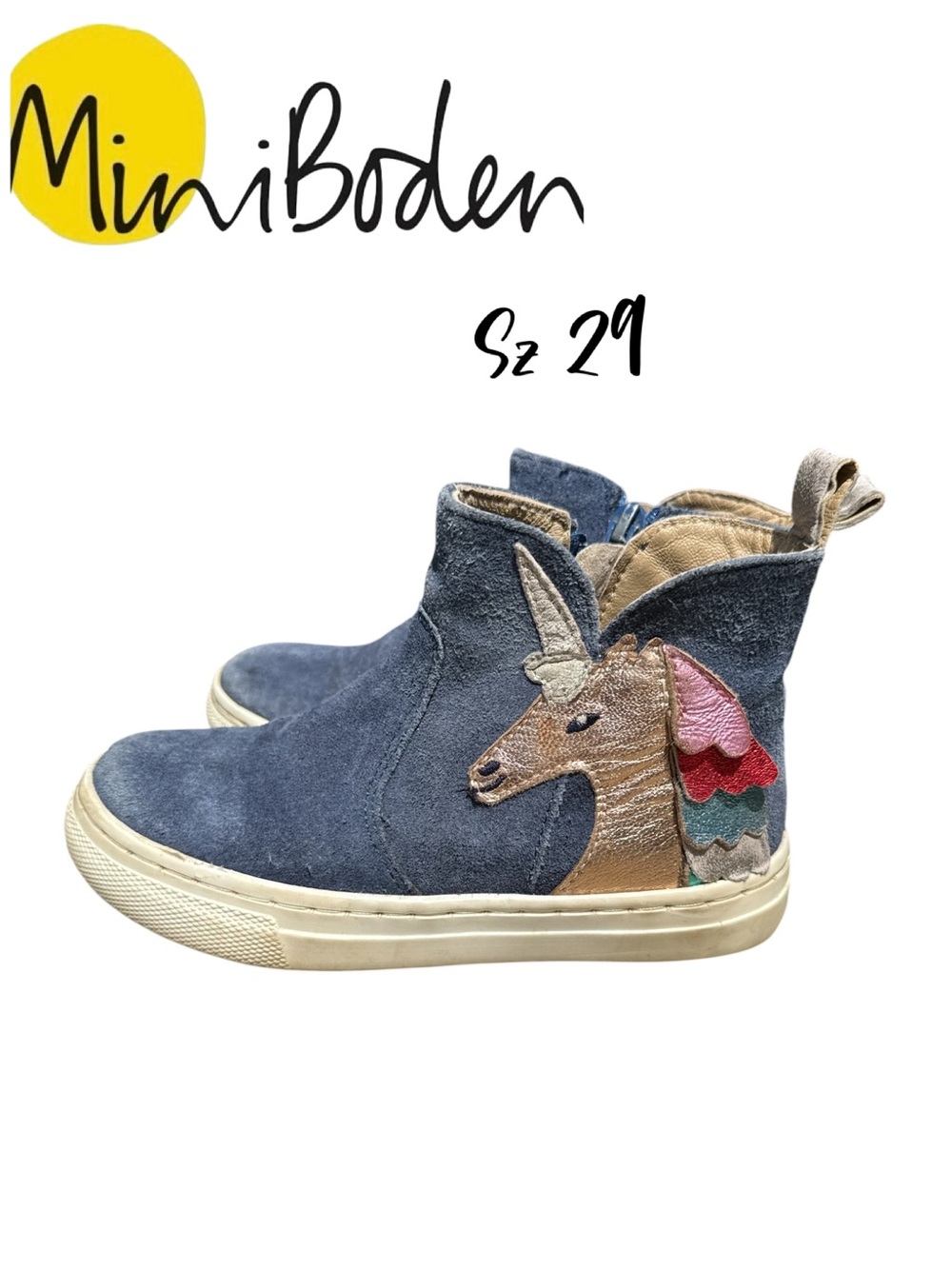 Mini Boden Blue Suede Unicorn High Top Boots Sneakers Size EU 29 US 11.5/12